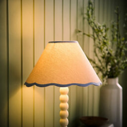 Valuelights Florie Natural Linen Small Tapered Lamp Shade With Scallop Blue Trim (D)27Cm - thumbnail 2
