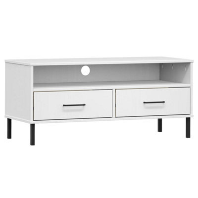 Berkfield Durable Tv Cabinet With Metal Legs White Solid Wood Pine Oslo - image 1