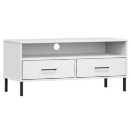 Berkfield Durable Tv Cabinet With Metal Legs White Solid Wood Pine Oslo