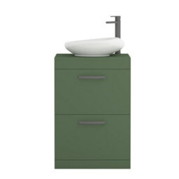 Royal Bathrooms Turin 800mm Freestanding Bathroom Vanity Unit With Sink 2 Drawer Matt Green & Nova Countertop Basin - thumbnail 5