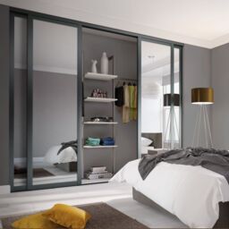 Spacepro Shaker Contemporary Shaker Mirrored Gloss Graphite 4 Door Sliding Wardrobe Door Kit (H)2220mm (W)2290mm - thumbnail 4