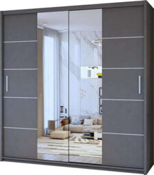 Sliding Wardrobes 4 u LTD Modern Led Light Mirror Sliding Wardrobe With Elegant Display Cabinet Grey 150Cm - thumbnail 2