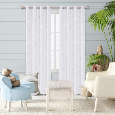 Deconovo Bedroom Curtains Stars Foil Printed Thermal Insulated Eyelet Blackout Curtains Nursery 46 X 54 Inch Silver Grey 1 Pair - image 1