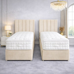 Comfy Deluxe 6Ft Superking Zip Link 6X6 Length  Cream Plush Divan Bed Full Set 4 Drawers - thumbnail 2