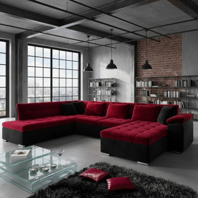 Niko Bis U Shaped Fold Out Corner Sofa Bed For Living Room With Storage Red And Black Right - image 1