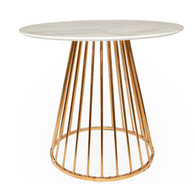 Round Marble Dining Table With Golden Chrome Legs 100Cm White Marble Effect Top - image 1