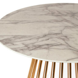 Round Marble Dining Table With Golden Chrome Legs 100Cm White Marble Effect Top - thumbnail 6