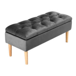 Living And Home Grey Velvet Upholstered Storage Ottoman Bench Bed End Bench With Rubber Wooden Leg W 1000 X D 400 X H 460 mm - thumbnail 3