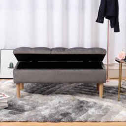 Living And Home Grey Velvet Upholstered Storage Ottoman Bench Bed End Bench With Rubber Wooden Leg W 1000 X D 400 X H 460 mm - thumbnail 2