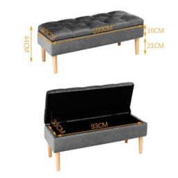 Living And Home Grey Velvet Upholstered Storage Ottoman Bench Bed End Bench With Rubber Wooden Leg W 1000 X D 400 X H 460 mm - thumbnail 7