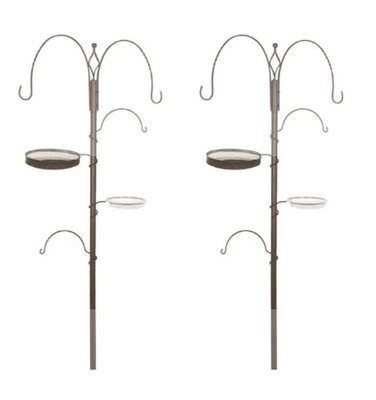 AB Tools 2 X Deluxe Wild Bird Feeding Station 4 Hangers, Feeder Tray, Plastic Bird Bath - image 1