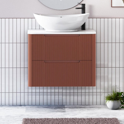 Royal Bathrooms Avenza 700mm Terracotta Clay Wall Hung Bathroom Countertop Vanity Unit 2 Drawer With Amaze Basin - image 1
