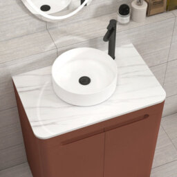 Royal Bathrooms Venice 700mm Terracotta Clay Freestanding Vanity Unit 2 Door With Carrara White Undrilled Worktop & Without Basin - thumbnail 6
