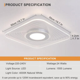 Harper Living Energy Saving Led Ceiling Light, Square Acrylic Shade, Natural White (4000K), Non Dimmable - thumbnail 6