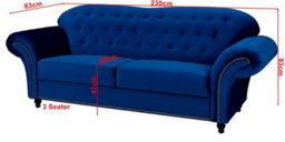 Lyon Chesterfield Style French Velvet Blue Fabric 3 + 2 Seater Sofa - thumbnail 2