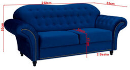 Lyon Chesterfield Style French Velvet Blue Fabric 3 + 2 Seater Sofa - thumbnail 3