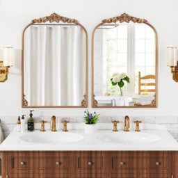 Costway Antiqued Gold Wall Mirror 95 Cm X 66 Cm Dramatic Arched Mirror With Baroque Ornate Frame - thumbnail 8