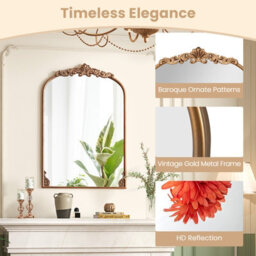 Costway Antiqued Gold Wall Mirror 95 Cm X 66 Cm Dramatic Arched Mirror With Baroque Ornate Frame - thumbnail 3
