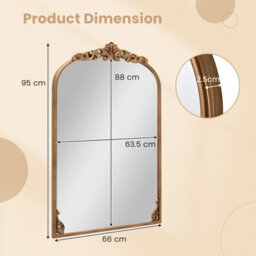 Costway Antiqued Gold Wall Mirror 95 Cm X 66 Cm Dramatic Arched Mirror With Baroque Ornate Frame - thumbnail 5