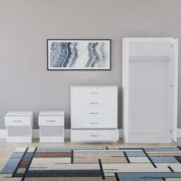 Lassic Vida Designs Riano 4 Piece Bedroom Set (1 Drawer Bedside Chest, 4 Drawer Chest, 2 Door Wardrobe) White - thumbnail 6