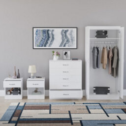 Lassic Vida Designs Riano 4 Piece Bedroom Set (1 Drawer Bedside Chest, 4 Drawer Chest, 2 Door Wardrobe) White - thumbnail 5