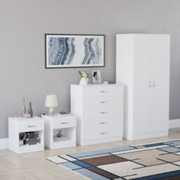 Lassic Vida Designs Riano 4 Piece Bedroom Set (1 Drawer Bedside Chest, 4 Drawer Chest, 2 Door Wardrobe) White - thumbnail 2