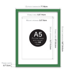 A5 Green Picture Frame With Mount For A6 (10.5 X 14.8Cm - 4.1 X 5.8In) Poster, Photo, Artwork, Or Print. - thumbnail 2