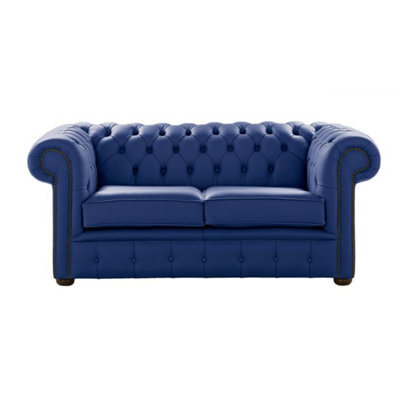 Chesterfield 2 Seater Shelly Deep Ultramarine Blue Real Leather Sofa Settee Bespoke In Classic Style - image 1