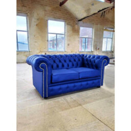 Chesterfield 2 Seater Shelly Deep Ultramarine Blue Real Leather Sofa Settee Bespoke In Classic Style - thumbnail 5