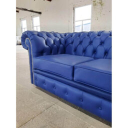 Chesterfield 2 Seater Shelly Deep Ultramarine Blue Real Leather Sofa Settee Bespoke In Classic Style - thumbnail 6