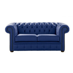 Chesterfield 2 Seater Shelly Deep Ultramarine Blue Real Leather Sofa Settee Bespoke In Classic Style