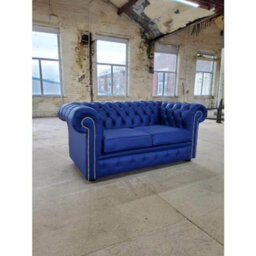Chesterfield 2 Seater Shelly Deep Ultramarine Blue Real Leather Sofa Settee Bespoke In Classic Style - thumbnail 4