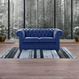 Chesterfield 2 Seater Shelly Deep Ultramarine Blue Real Leather Sofa Settee Bespoke In Classic Style - thumbnail 2