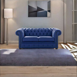 Chesterfield 2 Seater Shelly Deep Ultramarine Blue Real Leather Sofa Settee Bespoke In Classic Style - thumbnail 3