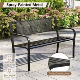 Gainoom 127Cm Outdoor Black Bench Garden Bench With Patterned Backrest - thumbnail 9