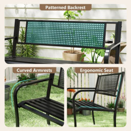 Gainoom 127Cm Outdoor Black Bench Garden Bench With Patterned Backrest - thumbnail 8