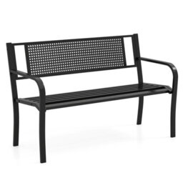 Gainoom 127Cm Outdoor Black Bench Garden Bench With Patterned Backrest