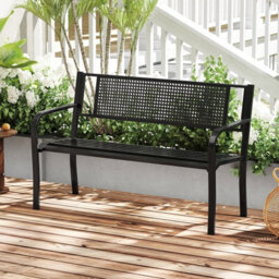 Gainoom 127Cm Outdoor Black Bench Garden Bench With Patterned Backrest - thumbnail 4