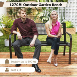 Gainoom 127Cm Outdoor Black Bench Garden Bench With Patterned Backrest - thumbnail 7