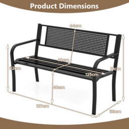 Gainoom 127Cm Outdoor Black Bench Garden Bench With Patterned Backrest - thumbnail 2