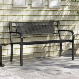 Gainoom 127Cm Outdoor Black Bench Garden Bench With Patterned Backrest - thumbnail 3