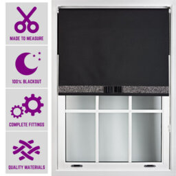 Furnished Made To Measure Blackout Blind With Black Glitter And Black Bow - Black (W)150Cm X (L)210Cm - thumbnail 1