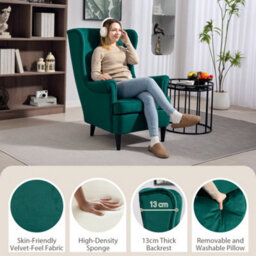 Homcom Wingback Chair, Modern Accent Chair For Living Room Bedroom, Green - thumbnail 4