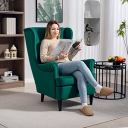 Homcom Wingback Chair, Modern Accent Chair For Living Room Bedroom, Green - thumbnail 8
