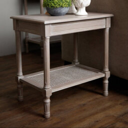 Wyld Haus Laurelbrook Grey Wood Side Table With Rattan Shelf 600mm - thumbnail 6