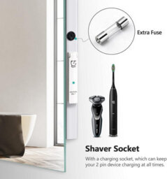 Emke Illuminated Bluetooth Bathroom Mirror With Shaver Socket, 600X800mm Bathroom Mirror With Fuse, Demister, Clock - thumbnail 3
