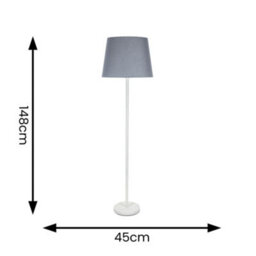 Valuelights Charles White Floor Lamp With Grey Tapered Shade And Bulb - thumbnail 8