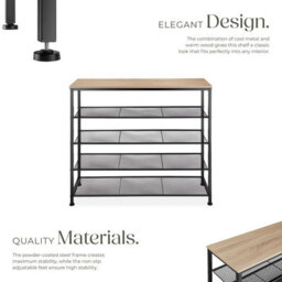 Tectake Shoe Rack Sheffield - Storage Shelf And 4 Grid Shelves, Industrial Style -  - Industrial Wood Light, Oak Sonoma - thumbnail 3