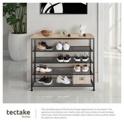 Tectake Shoe Rack Sheffield - Storage Shelf And 4 Grid Shelves, Industrial Style -  - Industrial Wood Light, Oak Sonoma - thumbnail 4