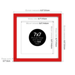 "7X7"" Red Picture Frame - 7X7"" Square Frame With 6X6"" Mount For 7X7""/6X6"" Pictures Moderrn Style Thin Edge, 1 Pack" - thumbnail 2